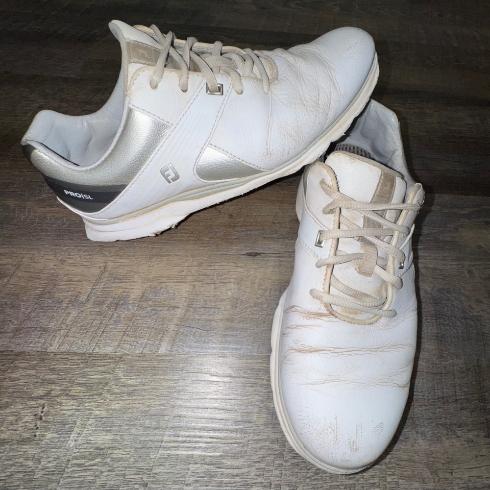 FootJoy Pro SL Golf Shoes Mens 10M White Silver Spikeless Leather 98114 Sneaker